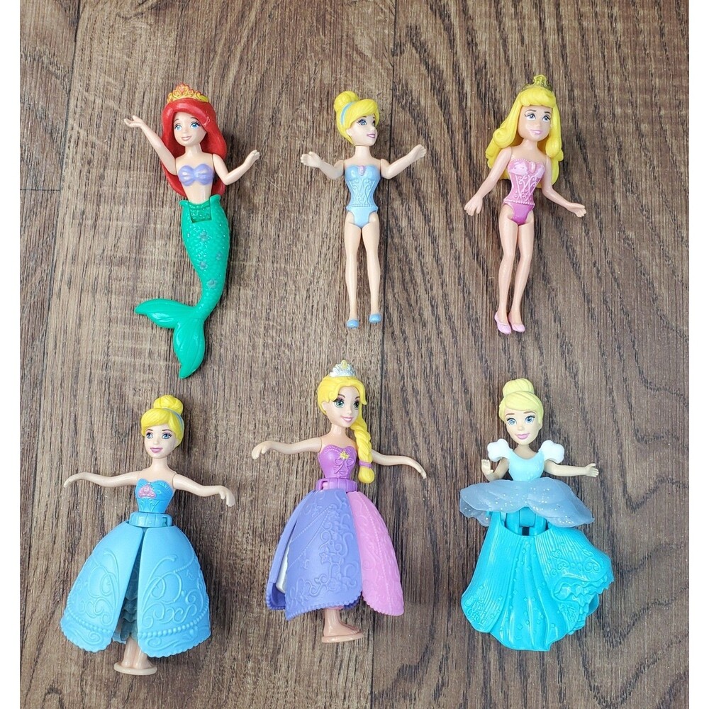 Disney Princess Petal Float Polly Pocket MagiClip Lot of 6 Dolls